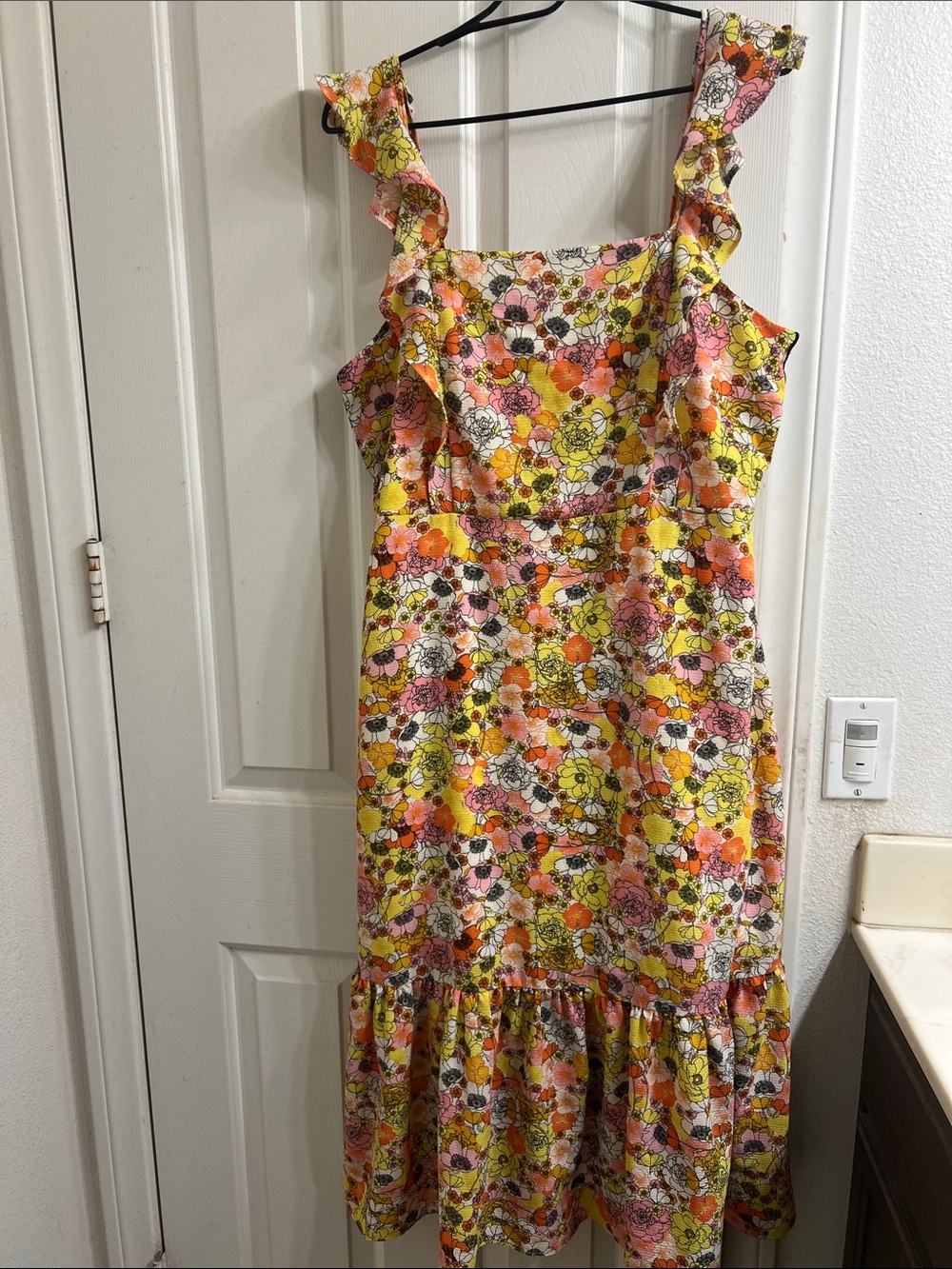 BCBGeneration Yellow and Pink Floral Ruffle Strap Dress